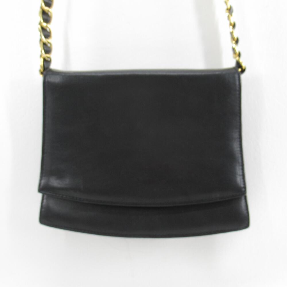Vtg Pantera Crossbody Handbag Women Black Leather Chain Weave Strap Purse Bag